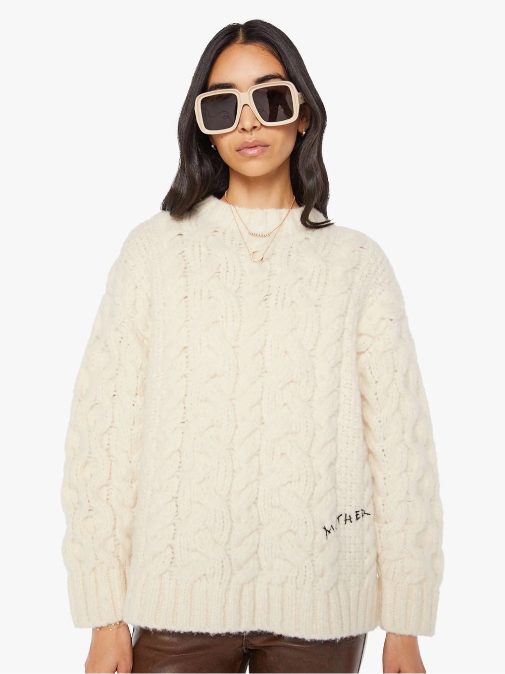 MOTHER The Biggie Cable-Knit Sweater